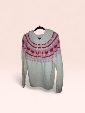 cupcakes & cashmere White Hooded Knit Sweater with Pink and Red Stripe Accents